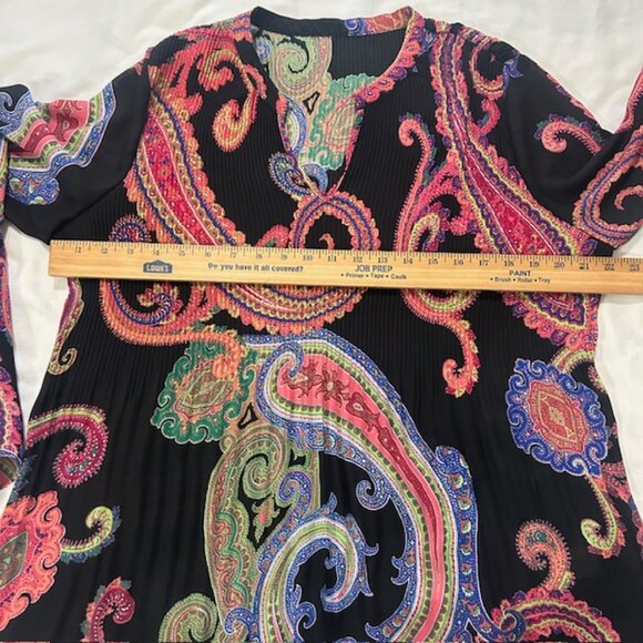 Ladies Blouse Large Black Multicolor Flared Sleeves Accordion Pleats read - Picture 6 of 8